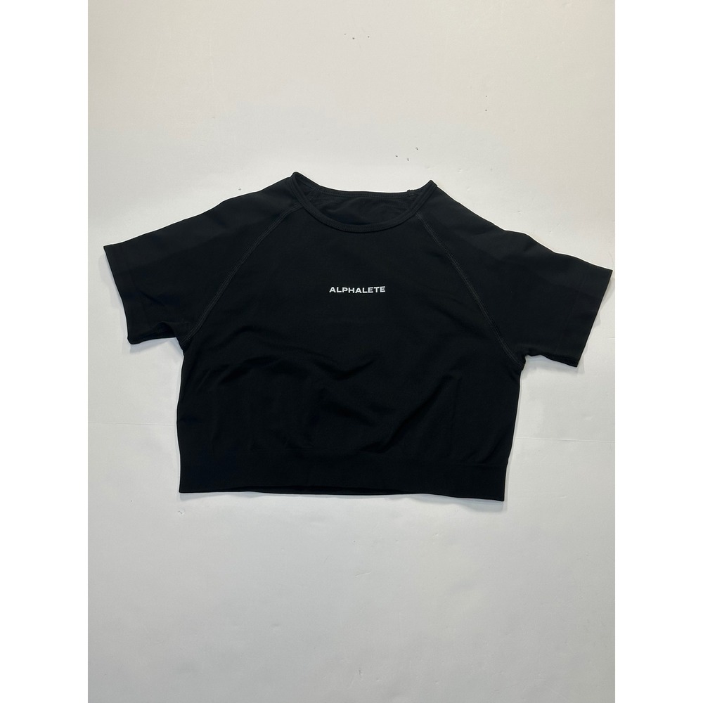 Alphalete Amplify Short Sleeve Crop Top Black Seamless Gym Shirt Women XS